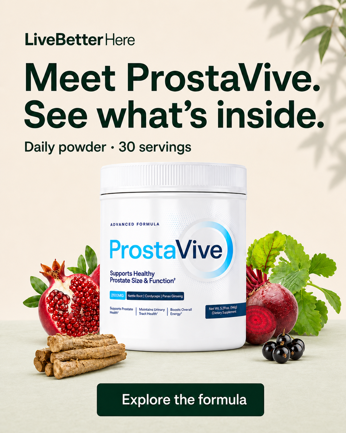 AI-generated illustration of a ProstaVive container with plants and fruit